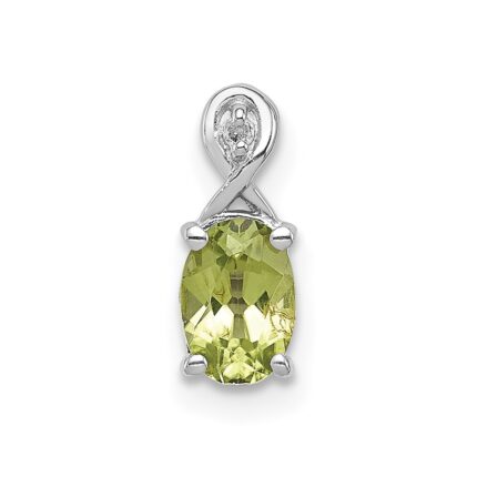 Sterling Silver Rhodium Plated Diamond and Peridot Oval Pendant