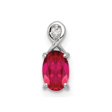 Sterling Silver Rhodium Plated Diamond & Ruby Oval Pendant