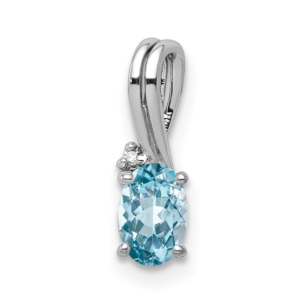 QP2985BT.jpg Sterling Silver Rhodium Plated Diamond & Sky Blue Topaz Oval Pendant - Image 1