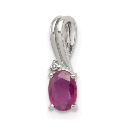 Sterling Silver Rhodium Plated Diamond & Ruby Oval Pendant