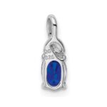 Sterling Silver Rhodium Plated Diamond & Sapphire Oval Pendant - Image 3