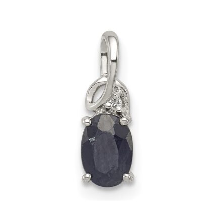Sterling Silver Rhodium Plated Diamond & Sapphire Oval Pendant