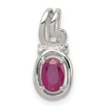 Sterling Silver Rhodium Plated Diamond & Ruby Oval Pendant