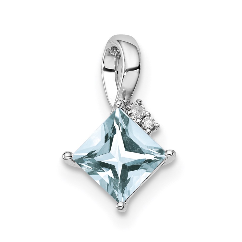 QP2990AQ.jpg Sterling Silver Rhodium Plated Dia. & Aquamarine Square Pendant - Image 1