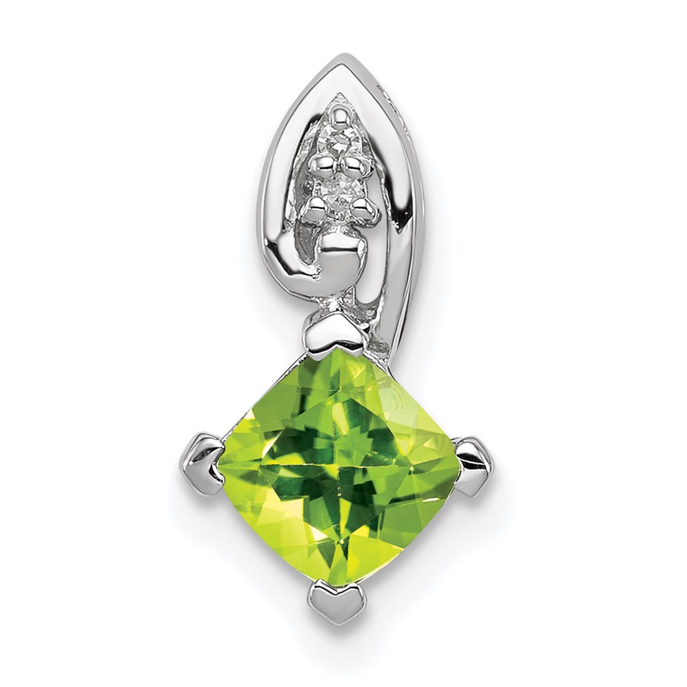 QP2993PE.jpg Sterling Silver Rhodium Plated Diamond and Peridot Square Pendant - Image 1
