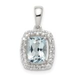 Sterling Silver Rhodium Plated White Topaz & Aquamarine Pendant