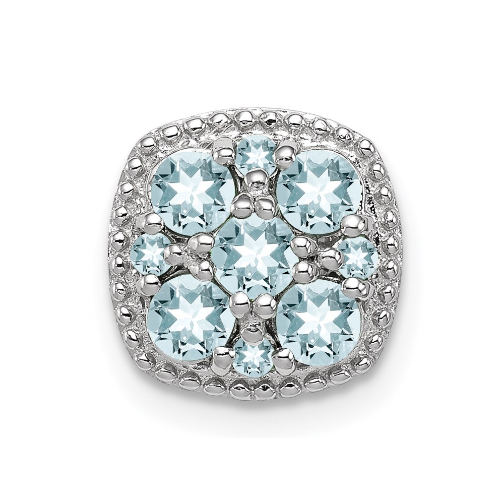 QP2998AQ.jpg Sterling Silver Rhodium Plated Aquamarine Square Pendant Slide - Image 1