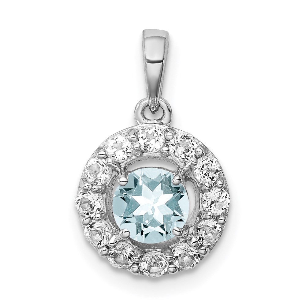 QP3000AQ.jpg Sterling Silver Rhodium Plated White Topaz & Aquamarine Pendant - Image 1
