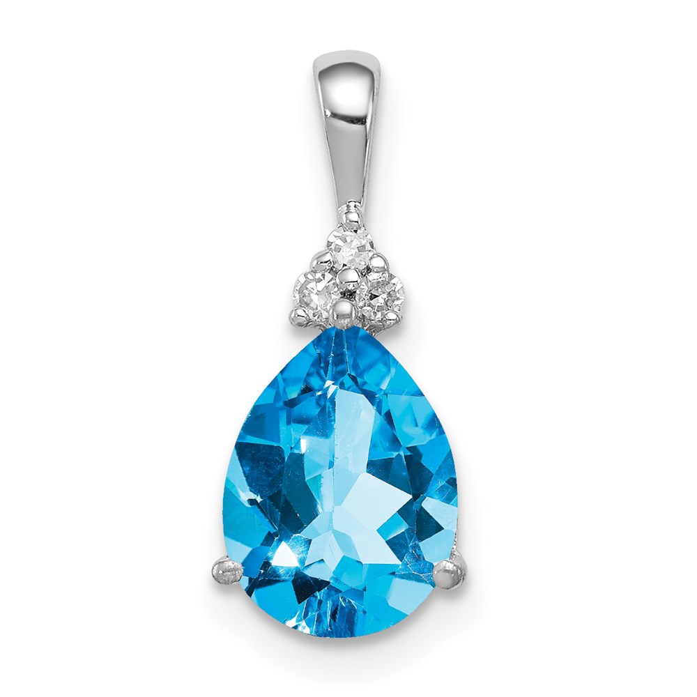 QP3041BT.jpg Sterling Silver Rhodium Diamond & Lght Sw. Blue Topaz Teardrop Pendant - Image 1