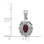 Sterling Silver Rhodium Plated Diamond & Garnet Oval Pendant - Image 3