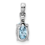 Sterling Silver Rhodium Plated Diamond Aquamarine Oval Pendant - Image 3