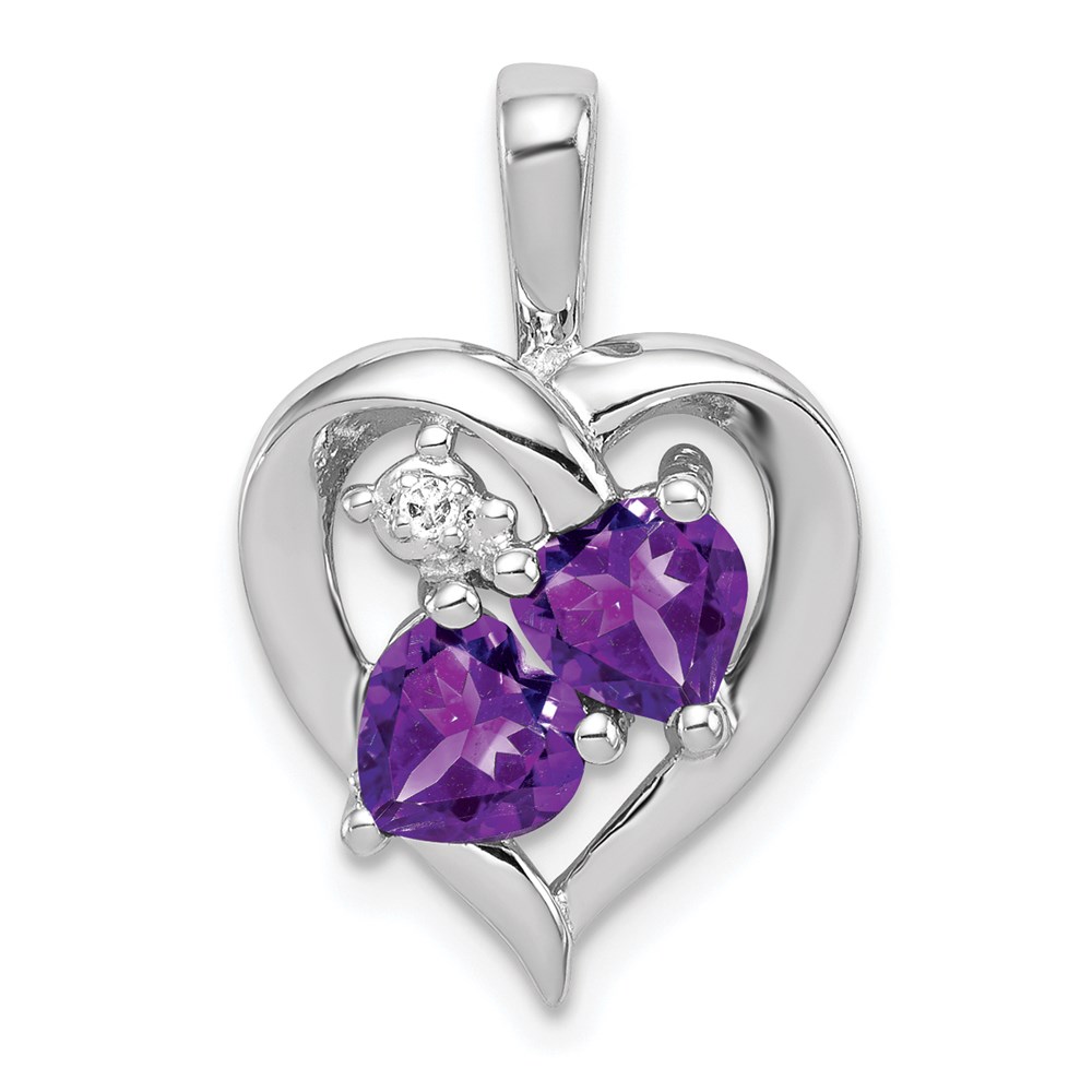 QP3139AM.jpg Sterling Silver Rhodium-plated Amethyst and Diamond Pendant - Image 1