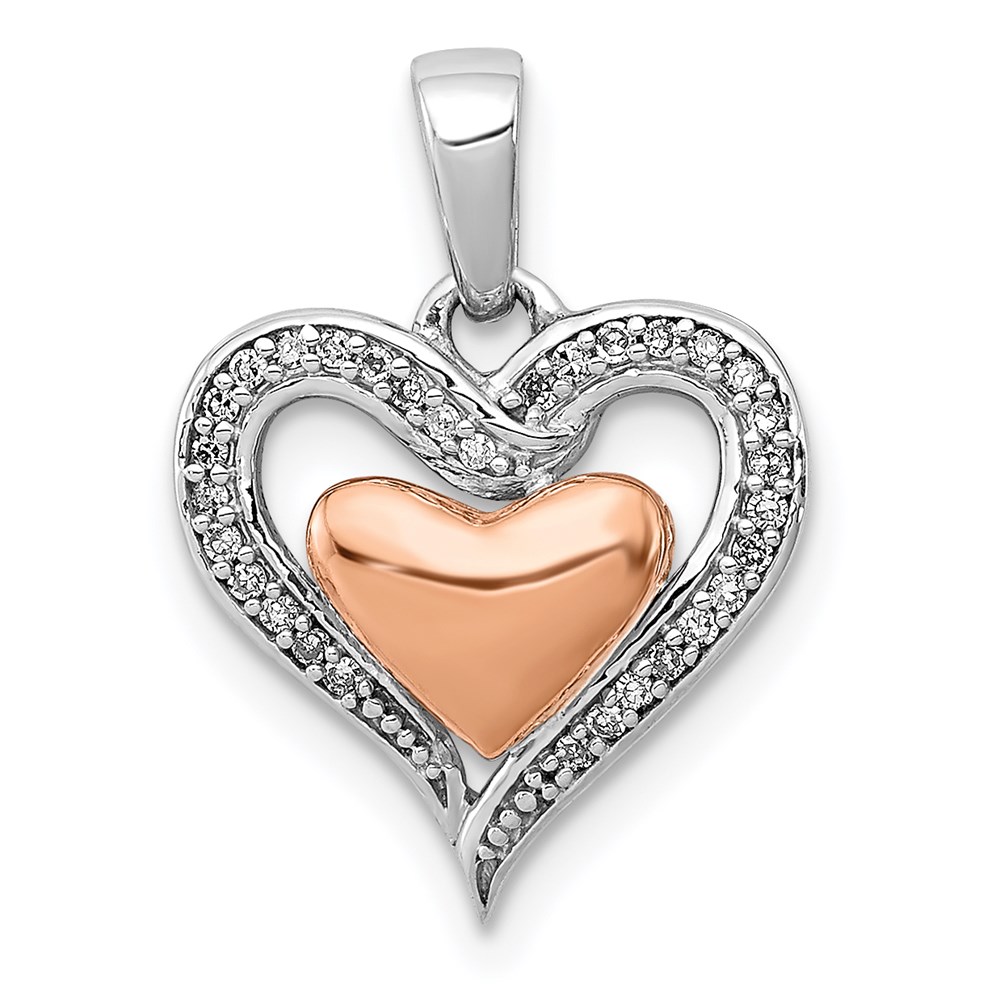 QP3317.jpg Sterling Silver Rhodium & 14K Rose Gold Diamond Heart Pendant - Image 1