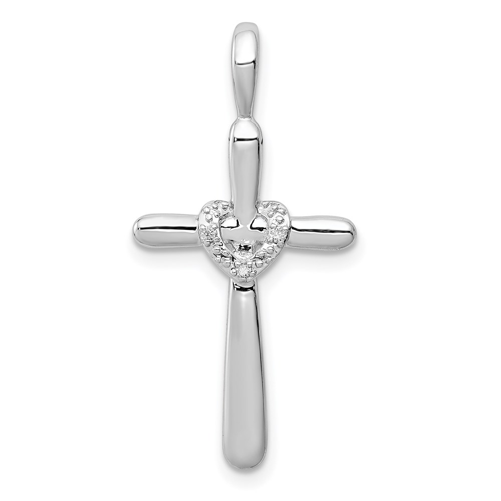 QP3585.jpg Sterling Silver Rhodium & Diam. Cross with Heart Pendant - Image 1
