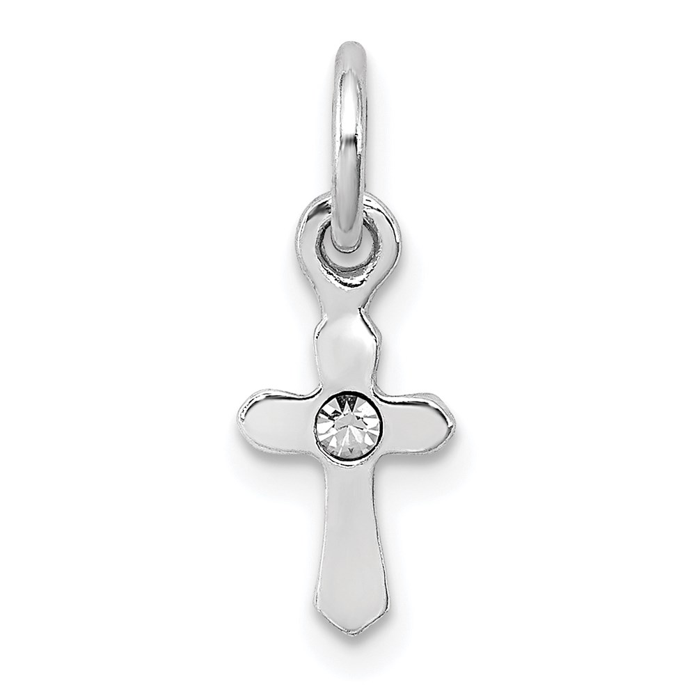 QP4033APR.jpg Sterling Silver RH-pltd Child's Apr Clear Preciosca Crystal Cross Pendant - Image 1