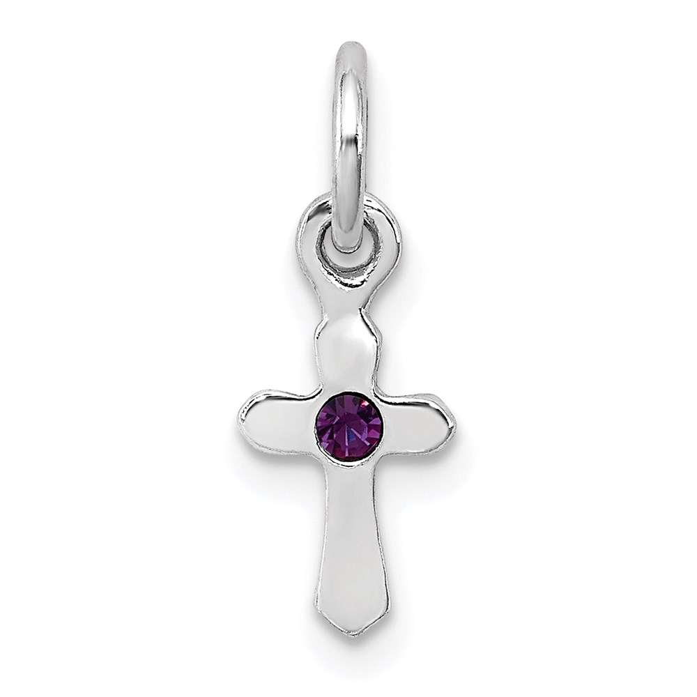 QP4033FEB.jpg Sterling Silver RH-pltd Child's Feb Purple Preciosca Crystal Cross Pendant - Image 1