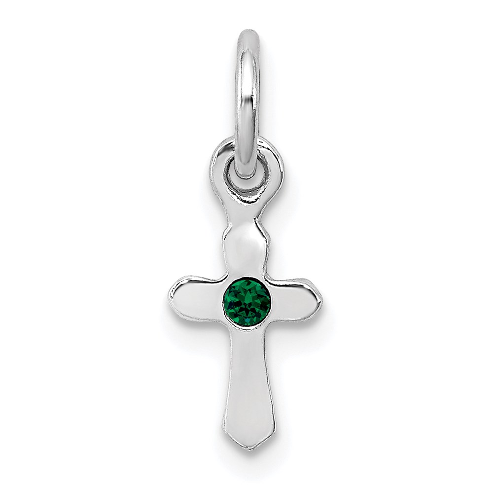 QP4033MAY.jpg Sterling Silver RH-pltd Child's May Green Preciosca Crystal Cross Pendant - Image 1
