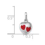Sterling Silver RH-plated Polished Red Enameled Hearts Children's Pendant - Image 3