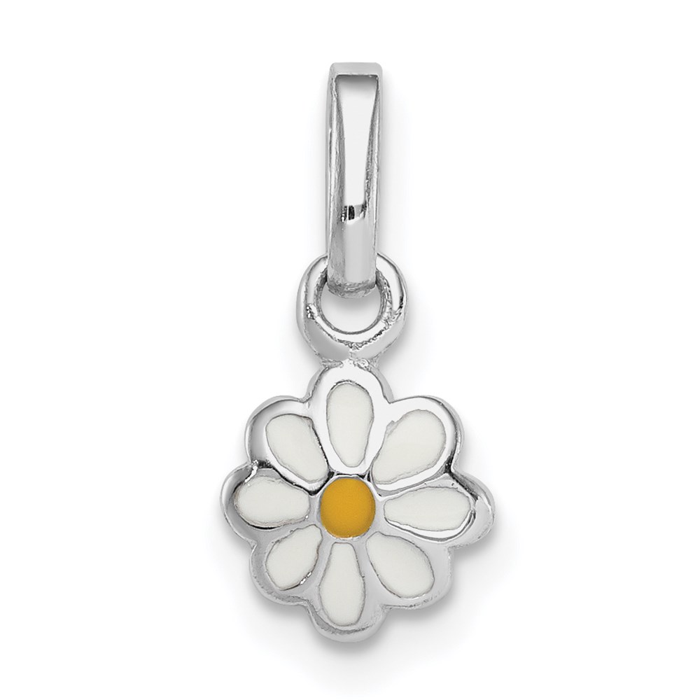 QP4043.jpg Sterling Silver RH-plated White & Yellow Enamel Daisy Children's Pendant - Image 1
