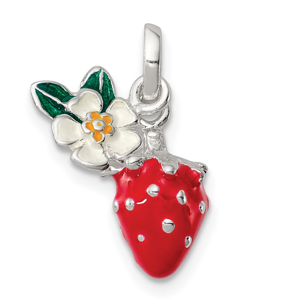 QP4074.jpg Sterling Silver Multi-color Enamel Flower & Strawberry Children's Pendant - Image 1