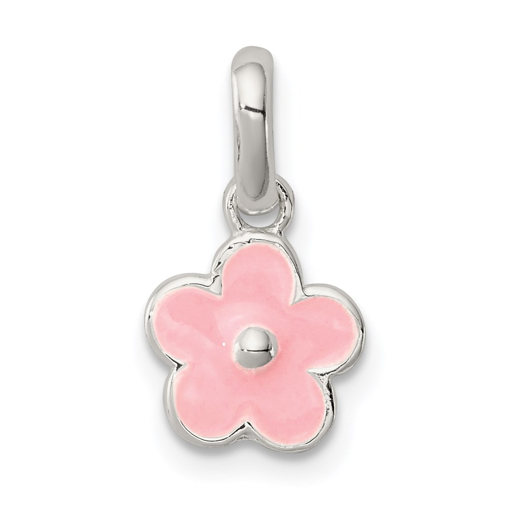 QP4077.jpg Sterling Silver Polished Pink Enameled Flower Children's Pendant - Image 1