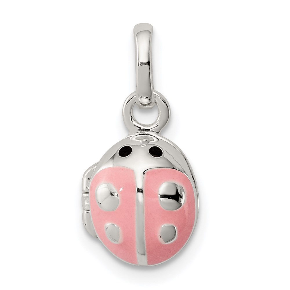 QP4083.jpg Sterling Silver Pink & Black Enamel Ladybug Locket Children's Pendant - Image 1