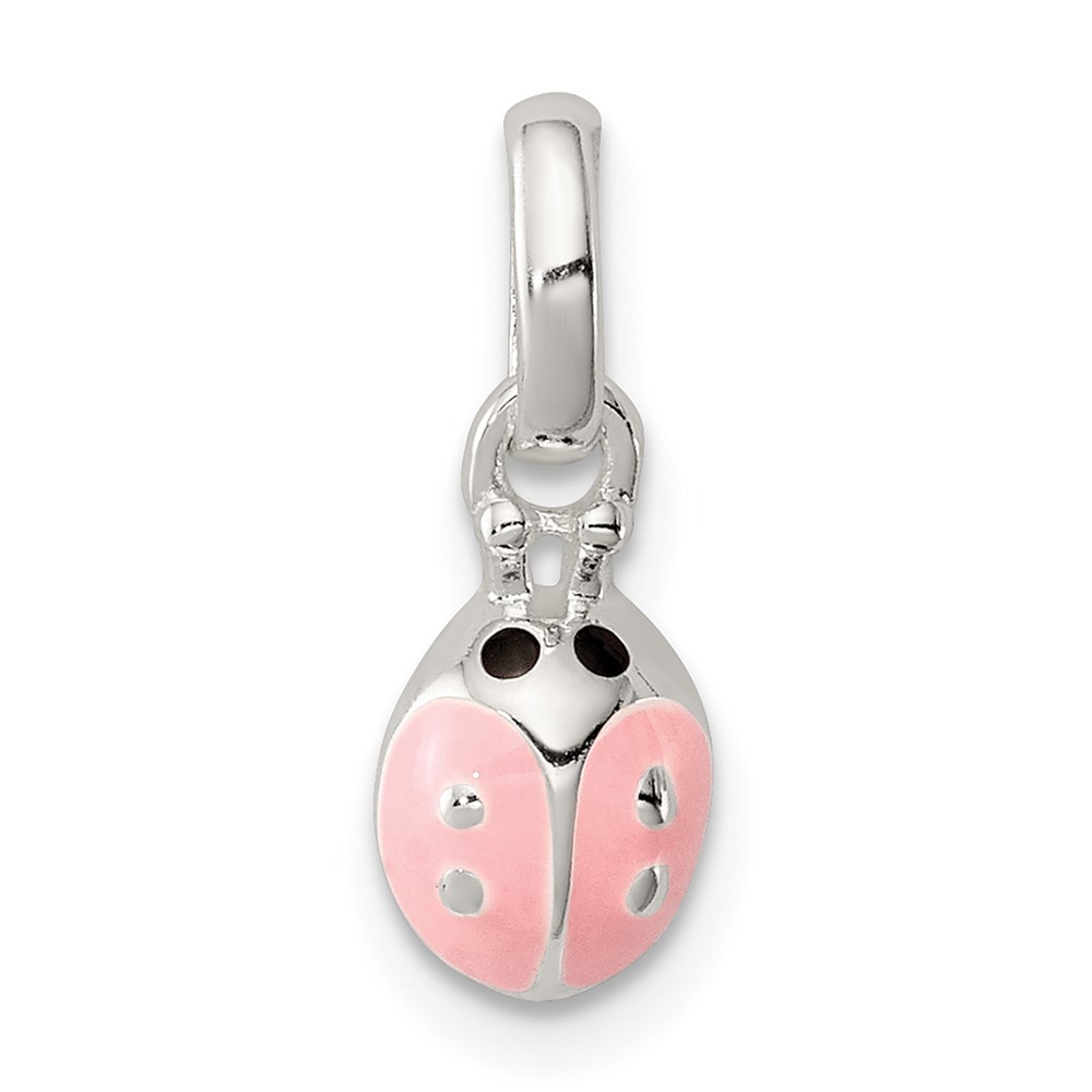 QP4084.jpg Sterling Silver Polished Pink & Black Enameled Ladybug Children's Pendant - Image 1