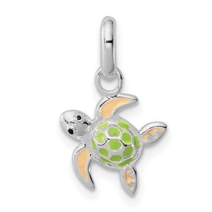Sterling Silver Polished Multi-color Enameled Sea Turtle Children's Pendant