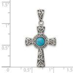Sterling Silver Antiqued Recon Turquoise Cross Pendant - Image 4
