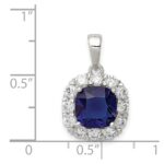 Sterling Silver Rhodium-plated CZ and Blue Glass Pendant - Image 3