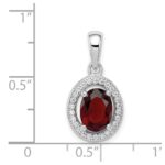Sterling Silver Rhod-plated w/ Dark Red and White CZ Oval Pendant - Image 3