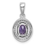 Sterling Silver Rhod-plated w/ Purple and White CZ Oval Pendant - Image 4