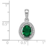Sterling Silver Rhod-plated w/ Green and White CZ Oval Pendant - Image 3