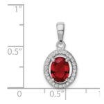 Sterling Silver Rhodium Plated Red  CZ and White CZ Halo Pendant - Image 3