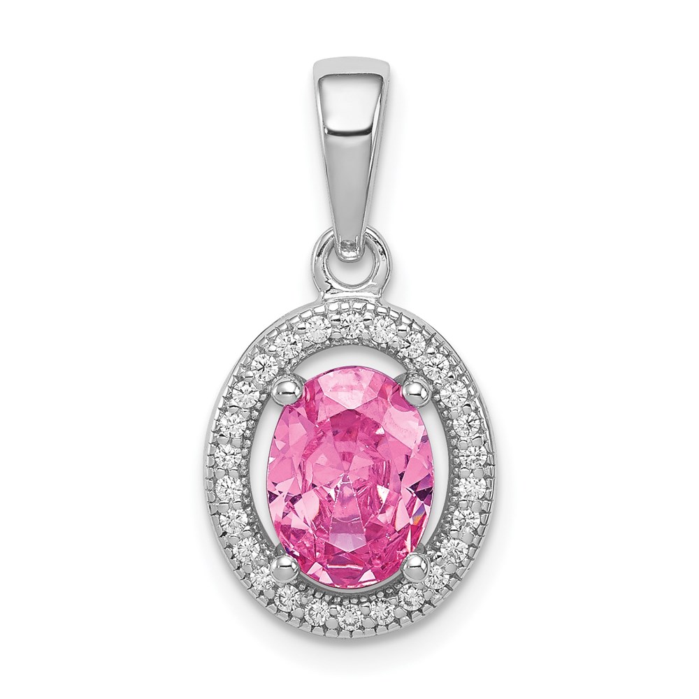 QP4249.jpg Sterling Silver Rhod-plated Pink and White CZ Oval Pendant - Image 1