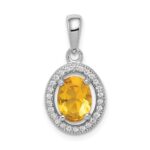 Sterling Silver Rhod-plated Yellow and White CZ Oval Pendant