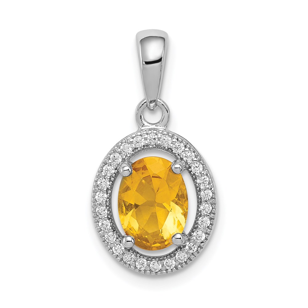 QP4250.jpg Sterling Silver Rhod-plated Yellow and White CZ Oval Pendant - Image 1