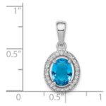 Sterling Silver Rhod-plated Blue and White CZ Oval Pendant - Image 3