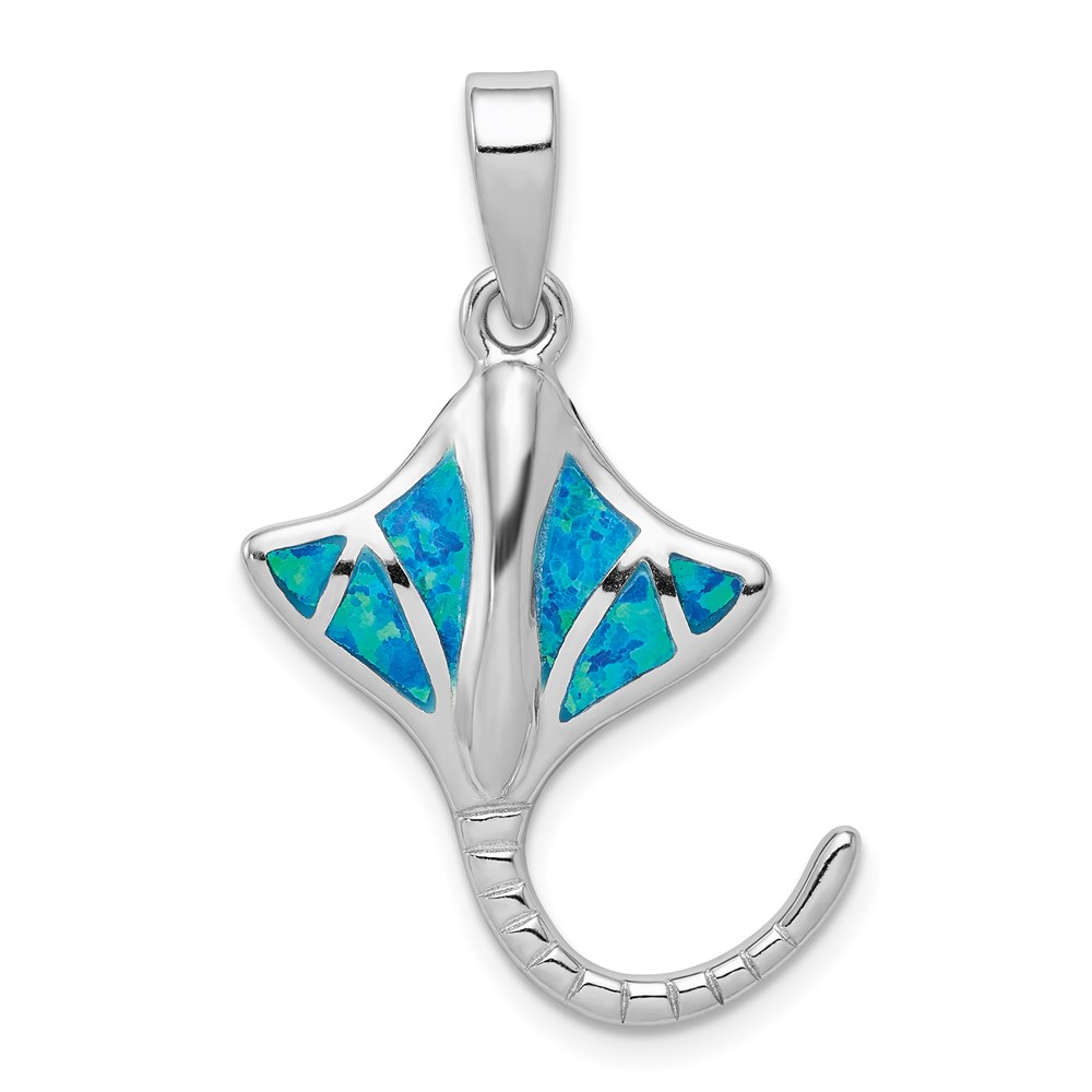QP4293.jpg Sterling Silver Rhodium-plated Created Blue Opal Stingray Pendant - Image 1