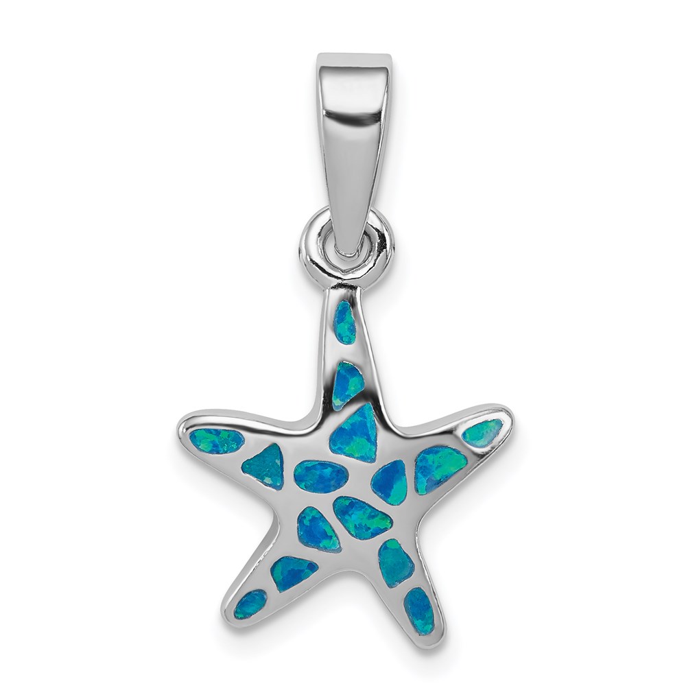 QP4294.jpg Sterling Silver Rhodium Created Blue Opal Starfish Pendant - Image 1