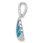 Sterling Silver Rhodium-plated Polished Created Blue Opal Oyster Pendant - Image 2