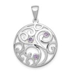 Sterling Silver Rhodium-plated w/Amethyst Pendant
