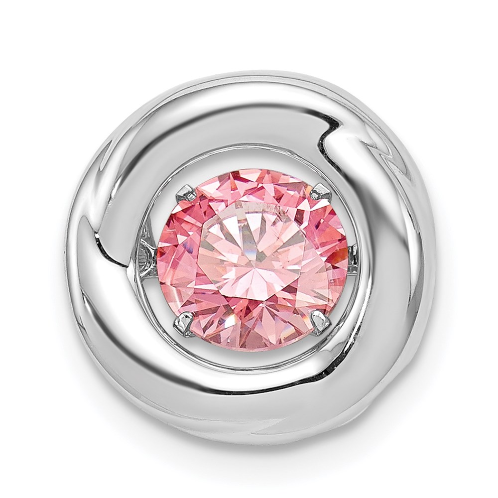 QP4389.jpg Sterling Silver Platinum-plated Polished Vibrant Pink CZ Circle Pendant - Image 1
