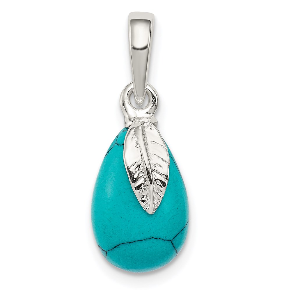 QP4422.jpg Sterling Silver Polished Lab Created Turquoise Pendant - Image 1