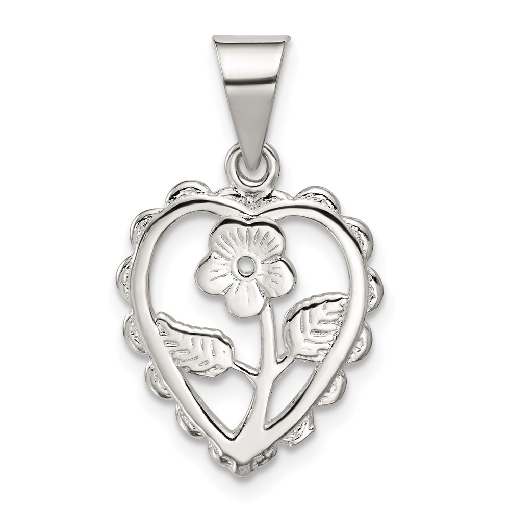 QP4436.jpg Sterling Silver Polished Mini Floral Center Heart Pendant - Image 1