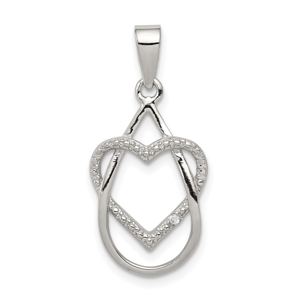QP4454.jpg Sterling Silver Rhodium-plated Polished CZ Heart Pendant - Image 1