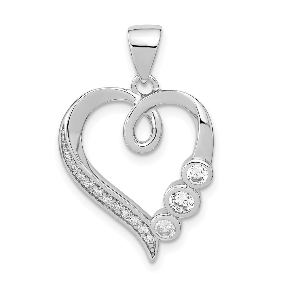 QP4455.jpg Sterling Silver Rhodium-plated Polished Open Heart CZ Pendant - Image 1