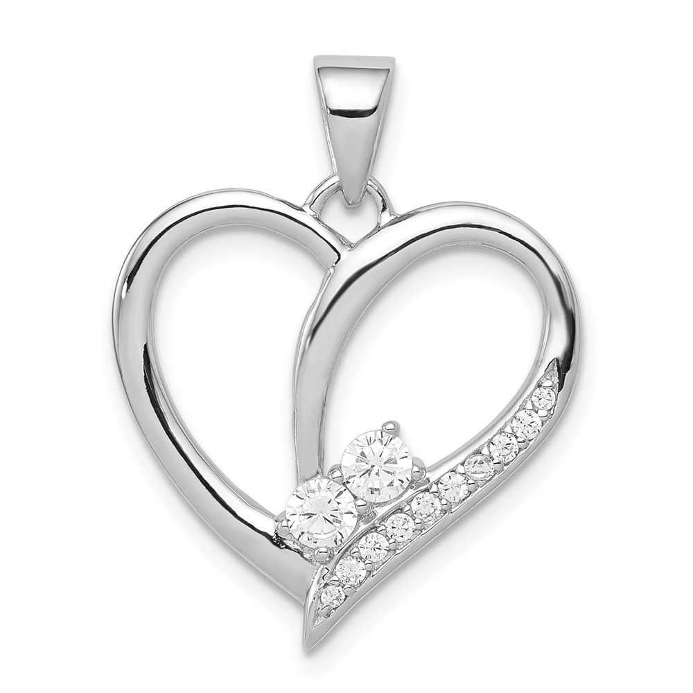 QP4456.jpg Sterling Silver Rhodium-plated CZ Heart Pendant - Image 1