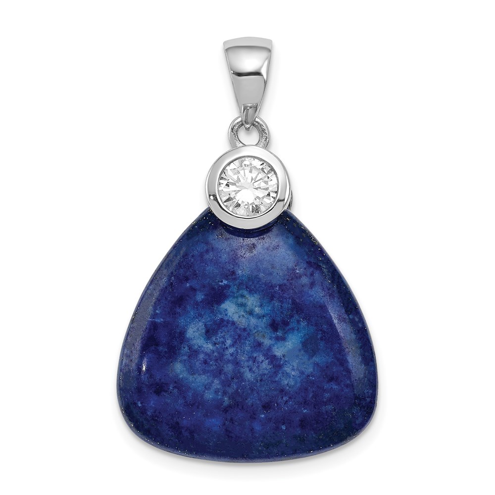 QP4503.jpg Sterling Silver Rhodium-plated w/CZ and Lapis Lazuli Pendant - Image 1