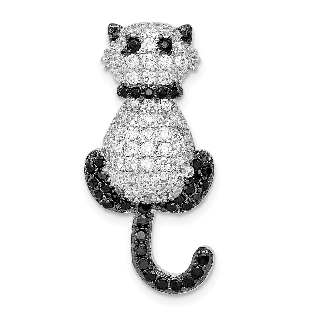 QP4529.jpg Sterling Silver Rhodium-plated CZ Cat Slide Pendant - Image 1